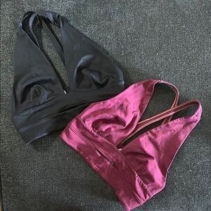 💛3 for $8 Two Free People Movement Black and Burgundy sports Halter Bralette Set